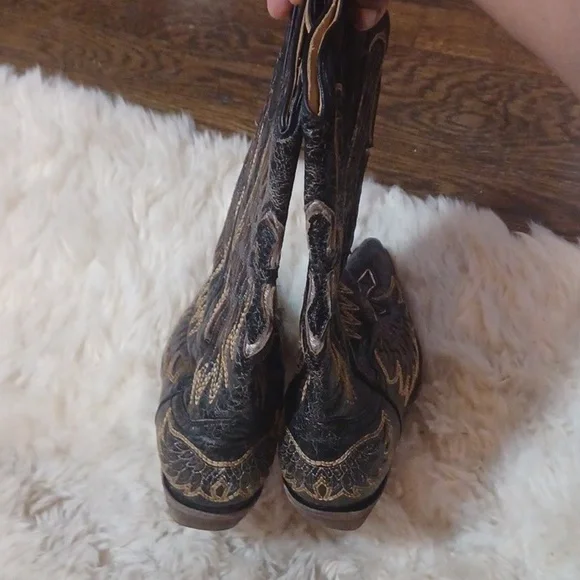 Corral Women's Boot Brown Black Size 9.5 Wing & Cross Leather - Picture 5 of 10